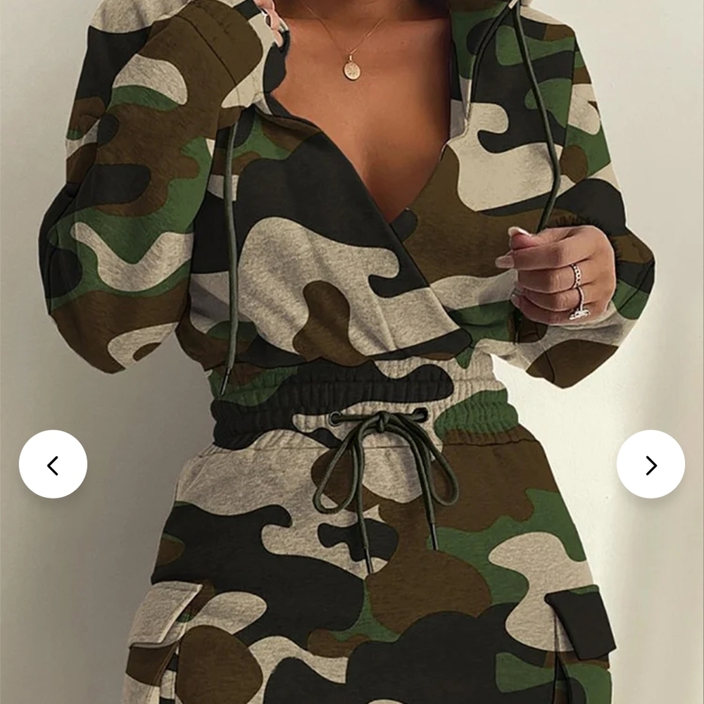 Camouflage Print Hoodie Mini Dress - Picture 1 of 6